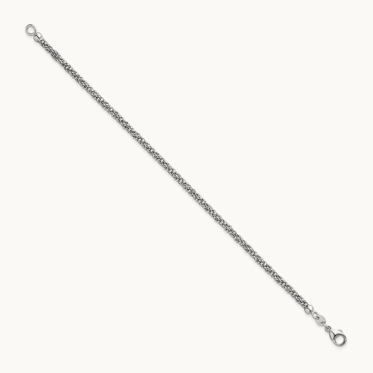 Textured Twisted Fancy Bead Bracelet, 3mm, 14K White