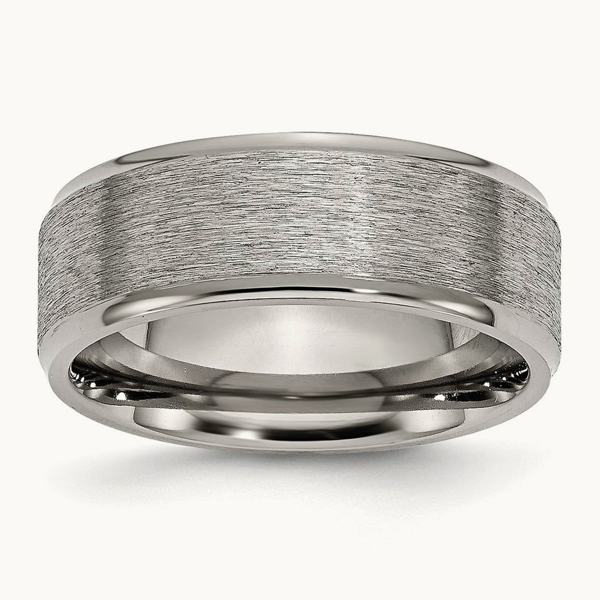 Brushed Center Ridged Edge Band, 8mm, Titanium