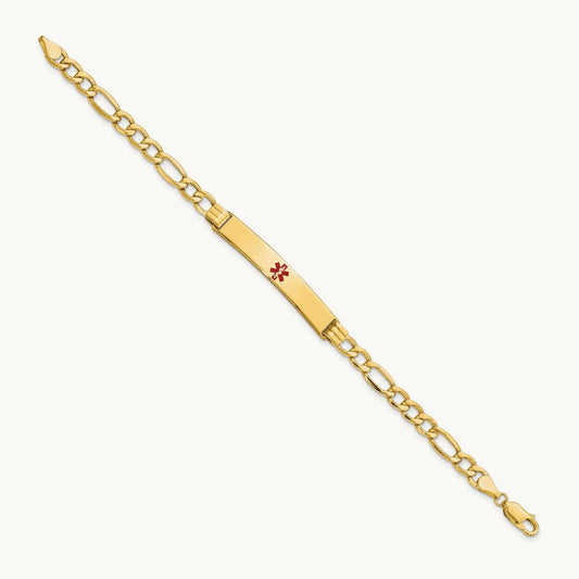 Semi-Solid Medical Polished Red Enamel Figaro ID Bracelet, 14K
