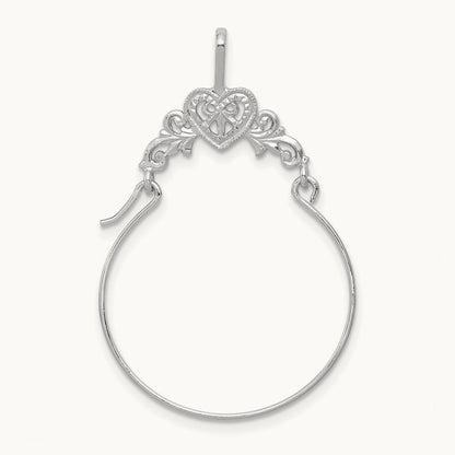 Polished Filigree Heart Charm Holder — 14K White Gold, 39mm