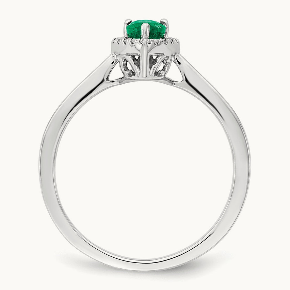 Pear Emerald and Diamond Halo Ring, 14K White Gold
