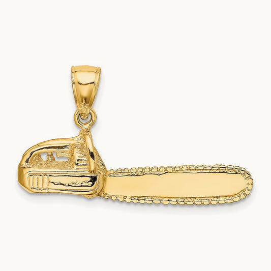 3-D Large Chain Saw Charm, 14K