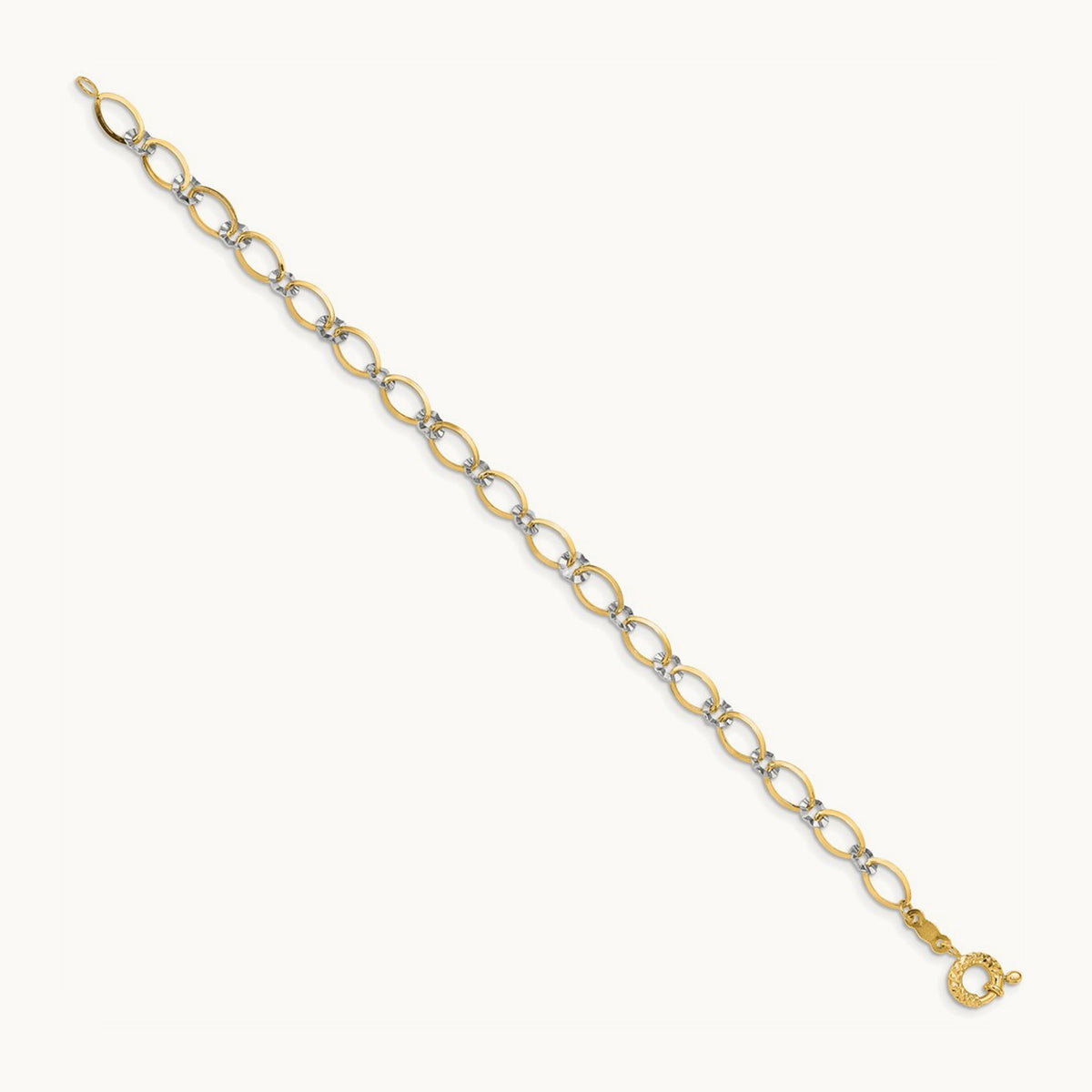Oval and Diamond Cut Circle Bracelet, 14K Two-tone