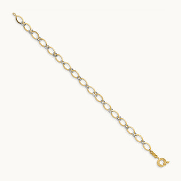 Oval and Diamond Cut Circle Bracelet, 14K Two-tone