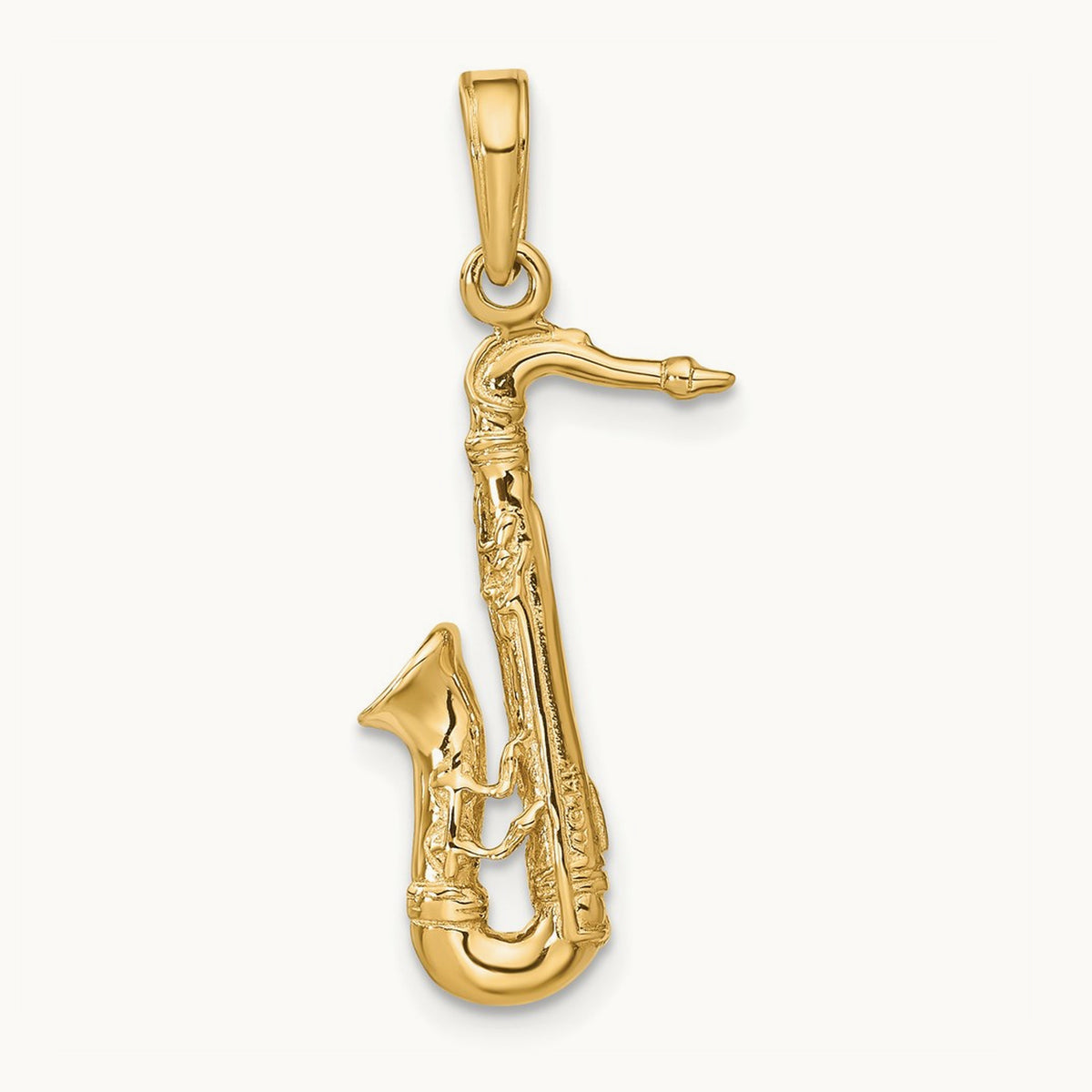 Solid Polished 3-D Saxophone Charm — 14K Yellow Gold