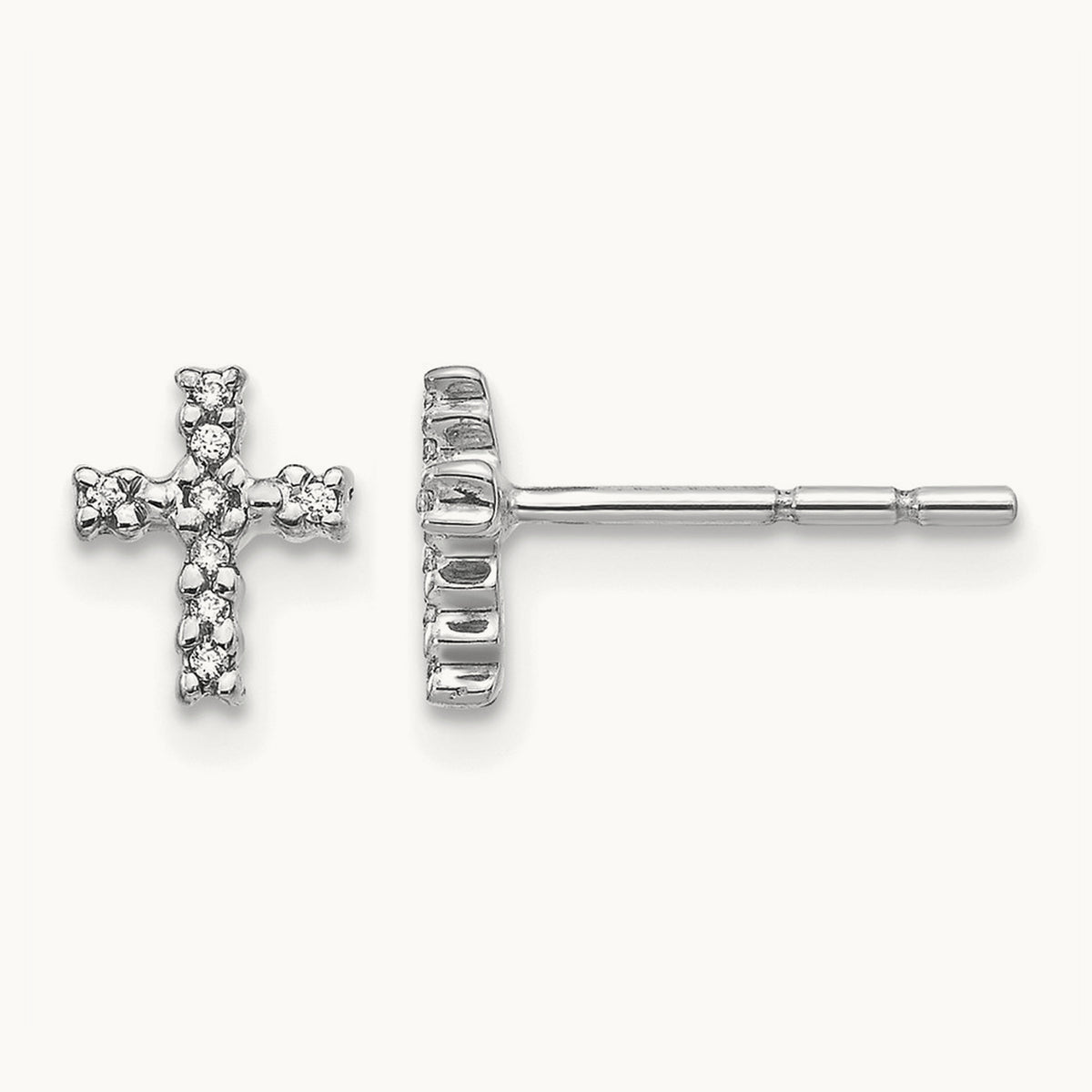 Polished Diamond Cross Post Earrings — 14K White Gold, 7mm