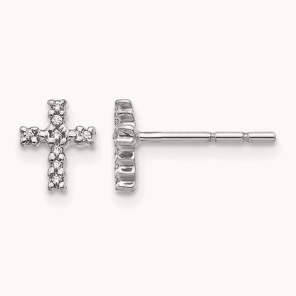 Polished Diamond Cross Post Earrings — 14K White Gold, 7mm