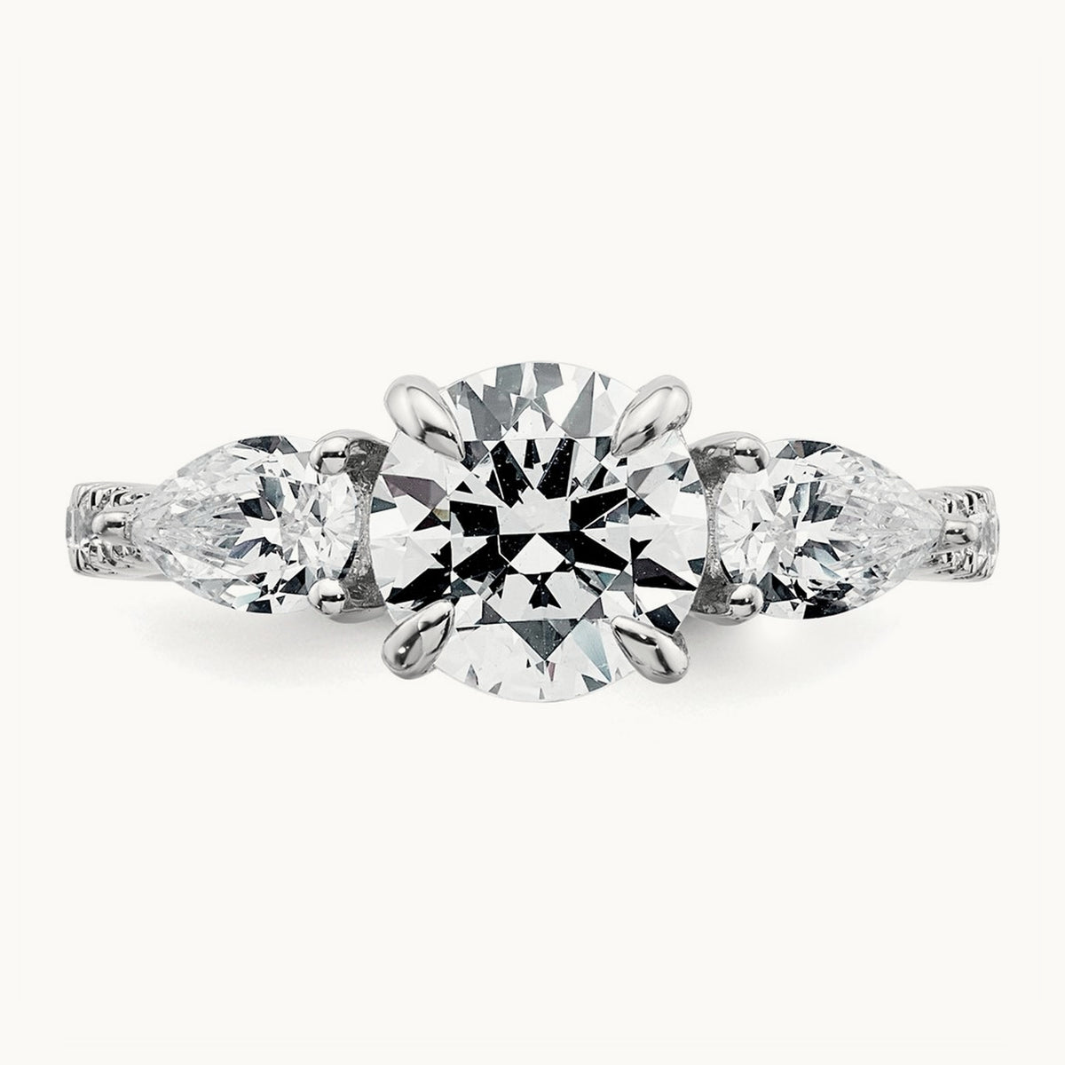 Round Center Semi-Mount 3 Stone Engagement Ring, 0.50-0.75 ct tw Lab-Grown Diamond — 3/4 ct (holds 1 ct center), 14K White Gold