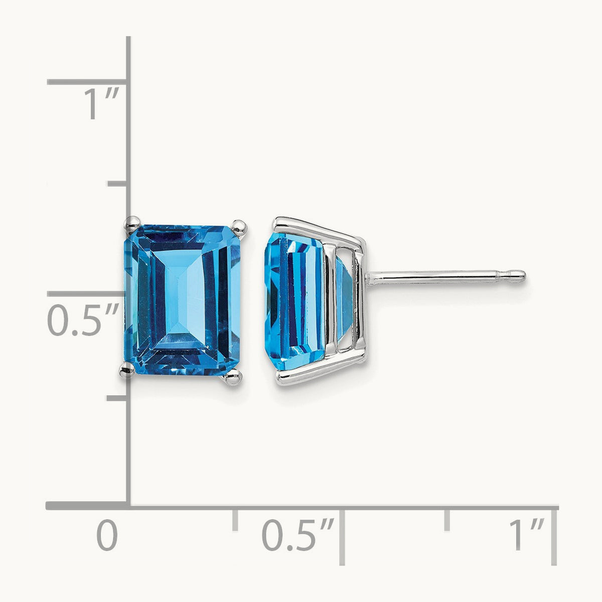 9x7mm Emerald Cut Blue Topaz Earrings, 14K White Gold