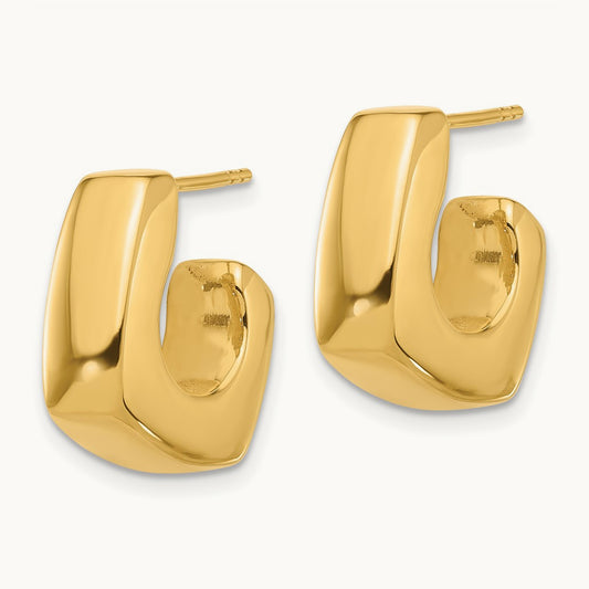 Polished Square J-Hoop Post Earrings, 14K