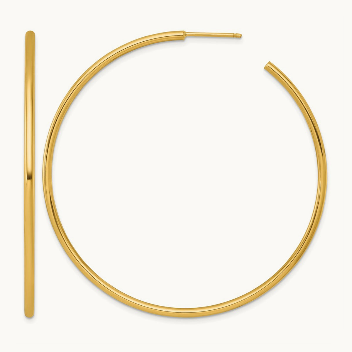 2.0 x Polished Post Hoop Earrings, 60mm, 14K