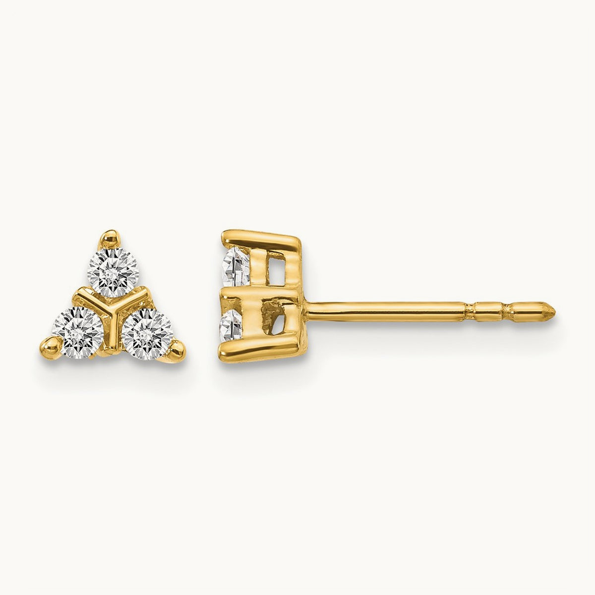 3-stone Diamond Triangle Earrings, 14K