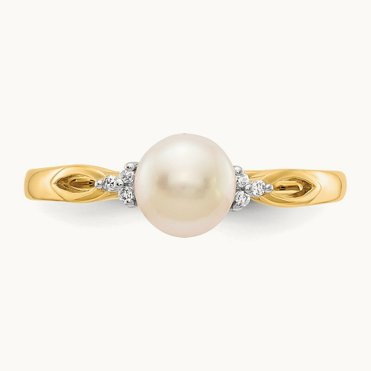 Freshwater Cultured Pearl and Diamond Ring — 14K Yellow Gold, 0.03 ct, 7