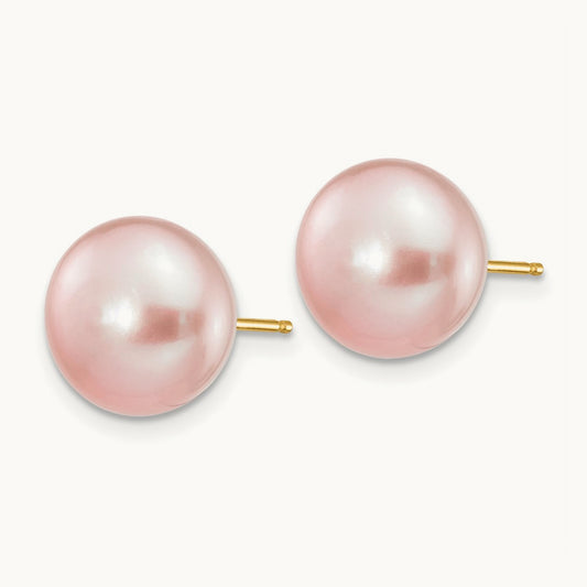 10- Purple Button Freshwater Cultured Pearl Stud Post Earrings, 11mm, 14K