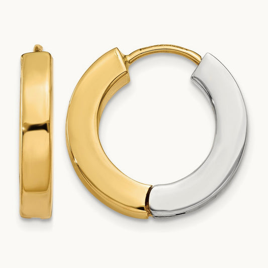 Polished Hollow Hinged Hoop Earrings — 14K Two-Tone Gold, 16mm