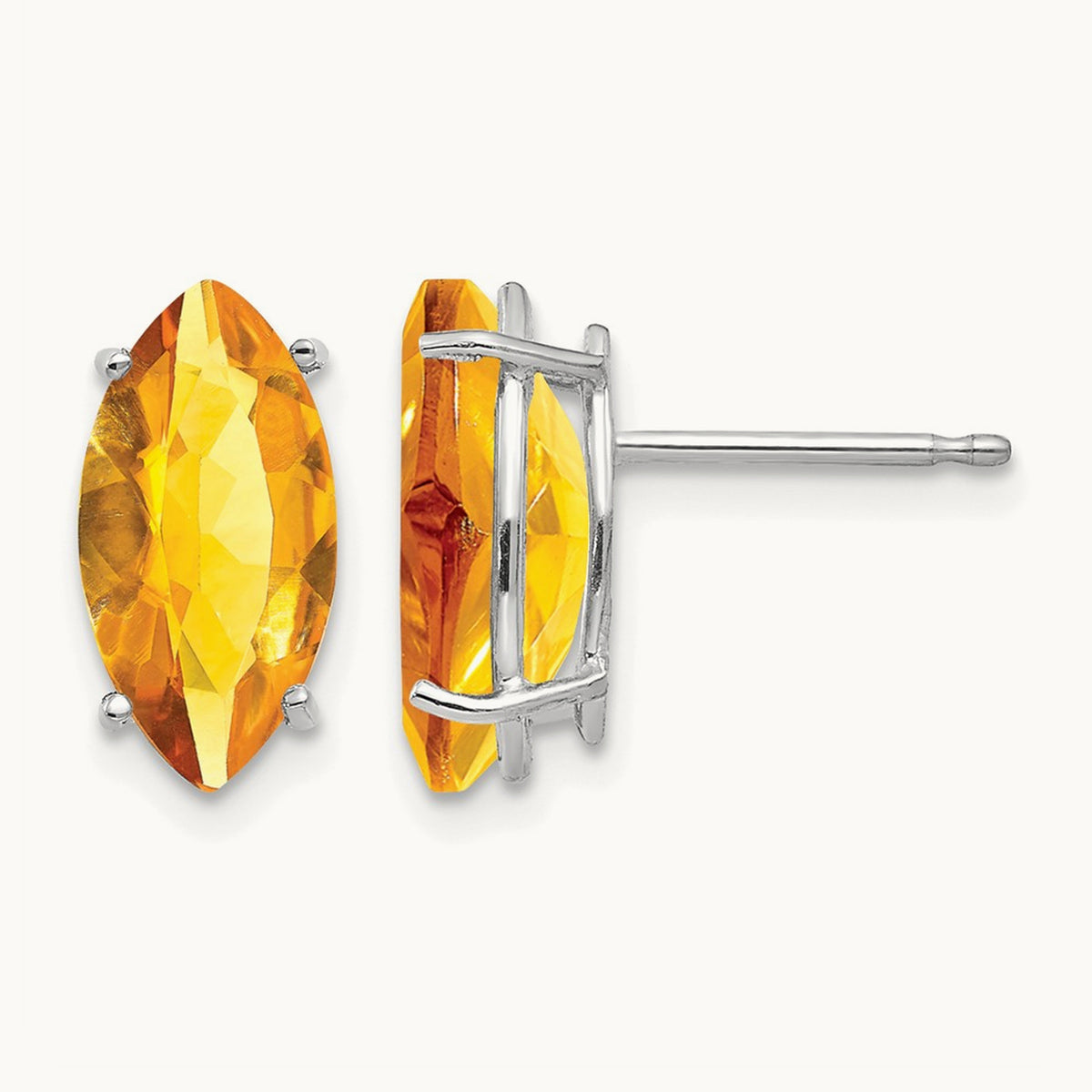 10x5mm Marquise Citrine earring, 14K White Gold