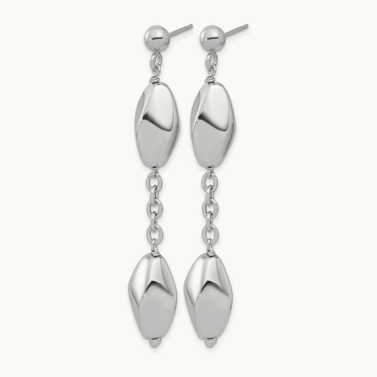 Rhodium-plated Polished Post Dangle Earrings, Sterling Silver — Leslie's