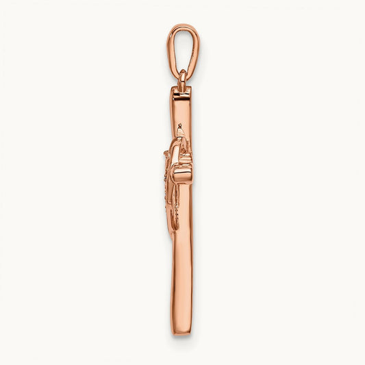 Cross w/Heart Diamond Pendant, 14K Rose Gold