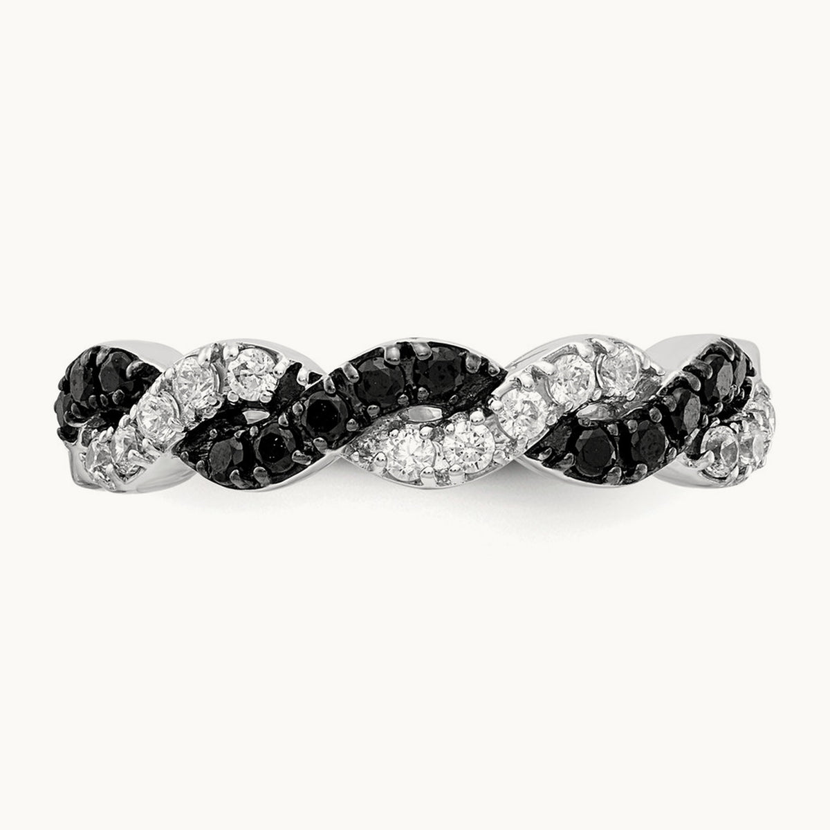 Black/White Diamond Twist Ring, 14K White Gold