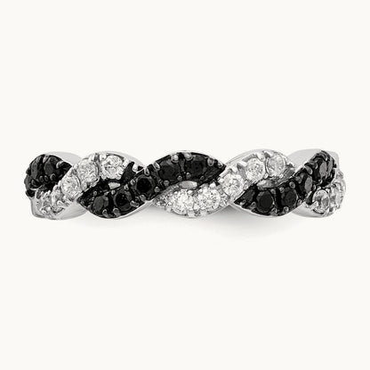 Black/White Diamond Twist Ring, 14K White Gold
