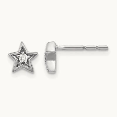 Diamond Star Post Earrings — 14K White Gold, 6mm