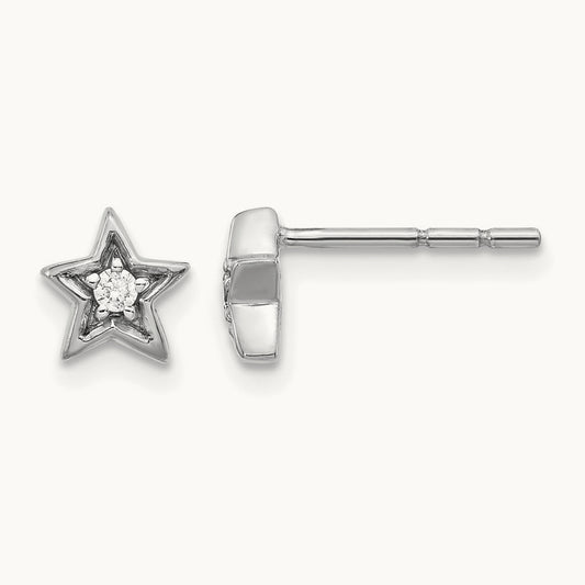 Diamond Star Post Earrings — 14K White Gold, 6mm