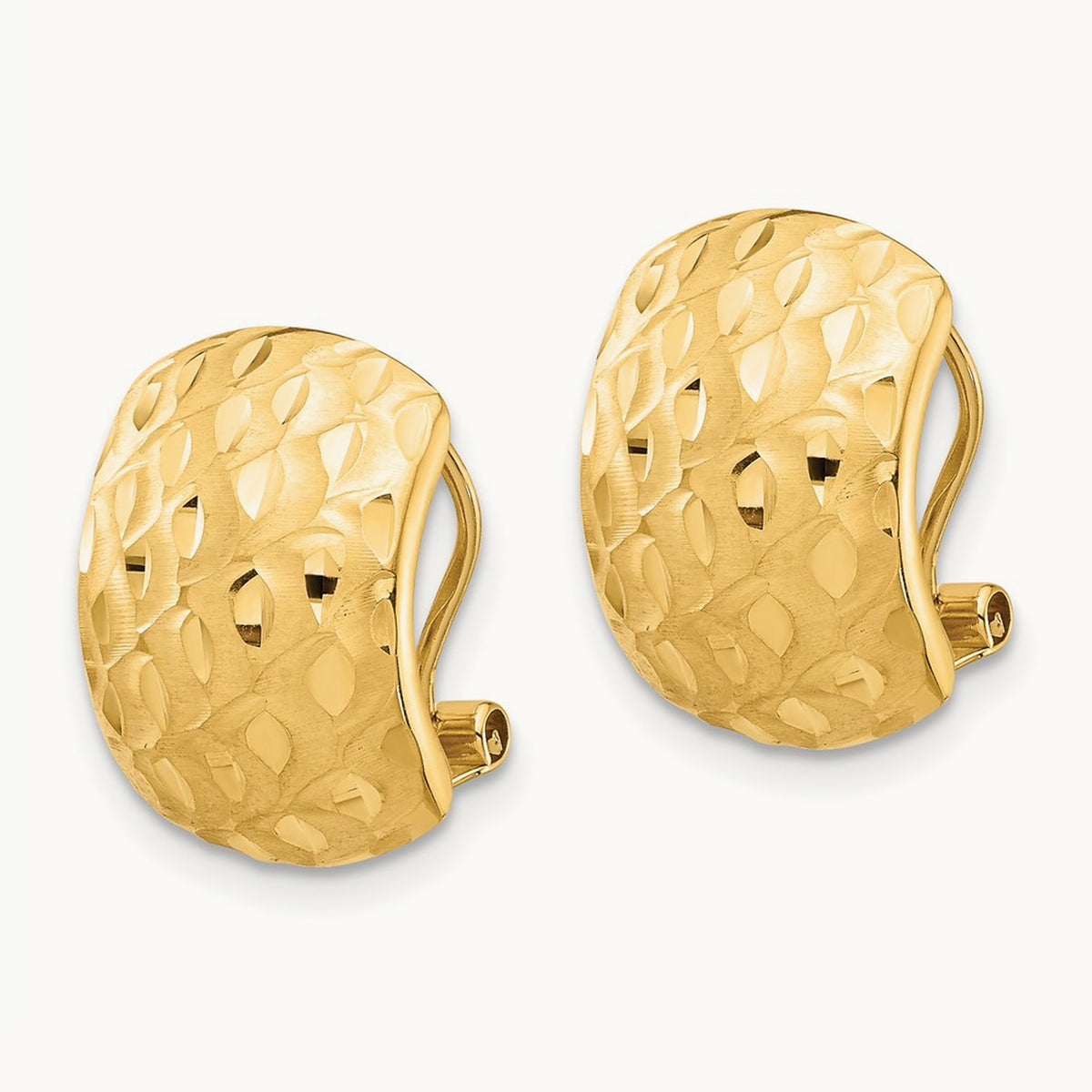 Diamond-cut Omega Back Earrings — 14K Yellow Gold