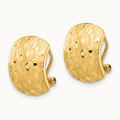 Diamond-cut Omega Back Earrings — 14K Yellow Gold