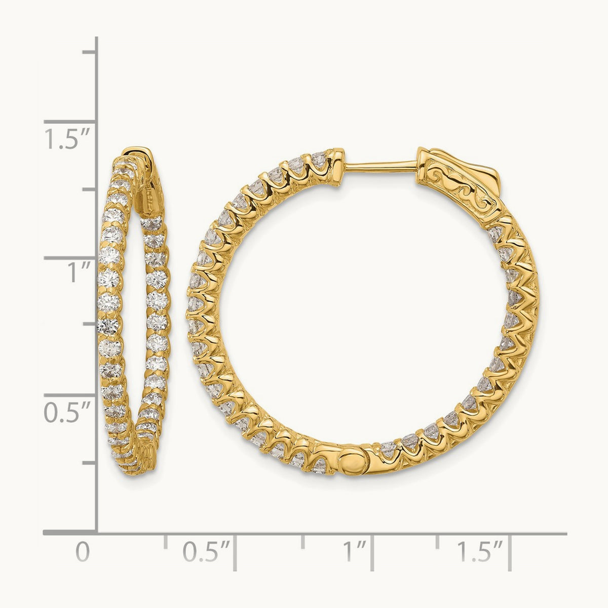 2.3ct 66- In/Out Hoop w/ Safety Clasp Diamond Earrings, 2.0mm, 14K