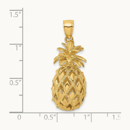 3-D Textured and Polished Pineapple Charm, 14K