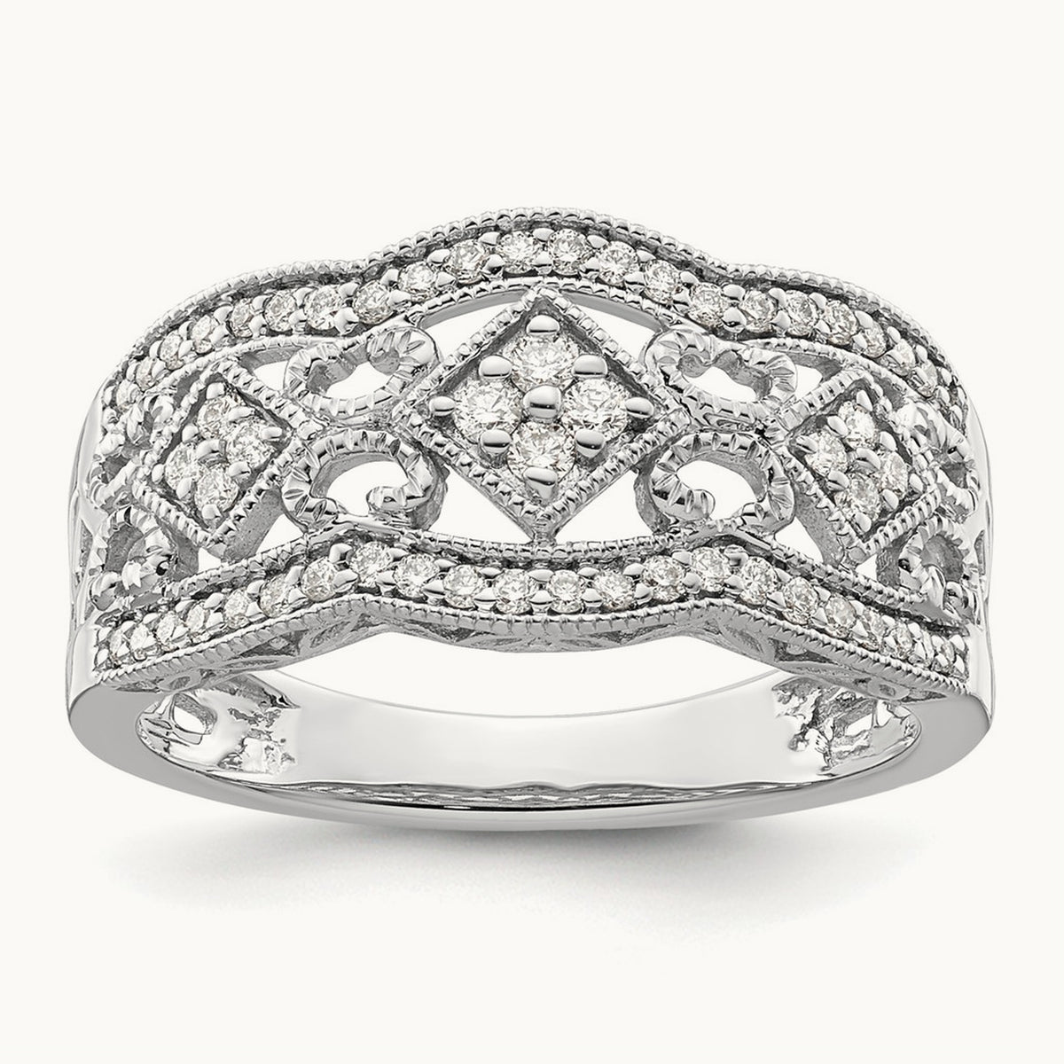 Diamond Vintage Ring, 14K White Gold