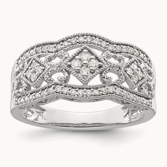 Diamond Vintage Ring, 14K White Gold