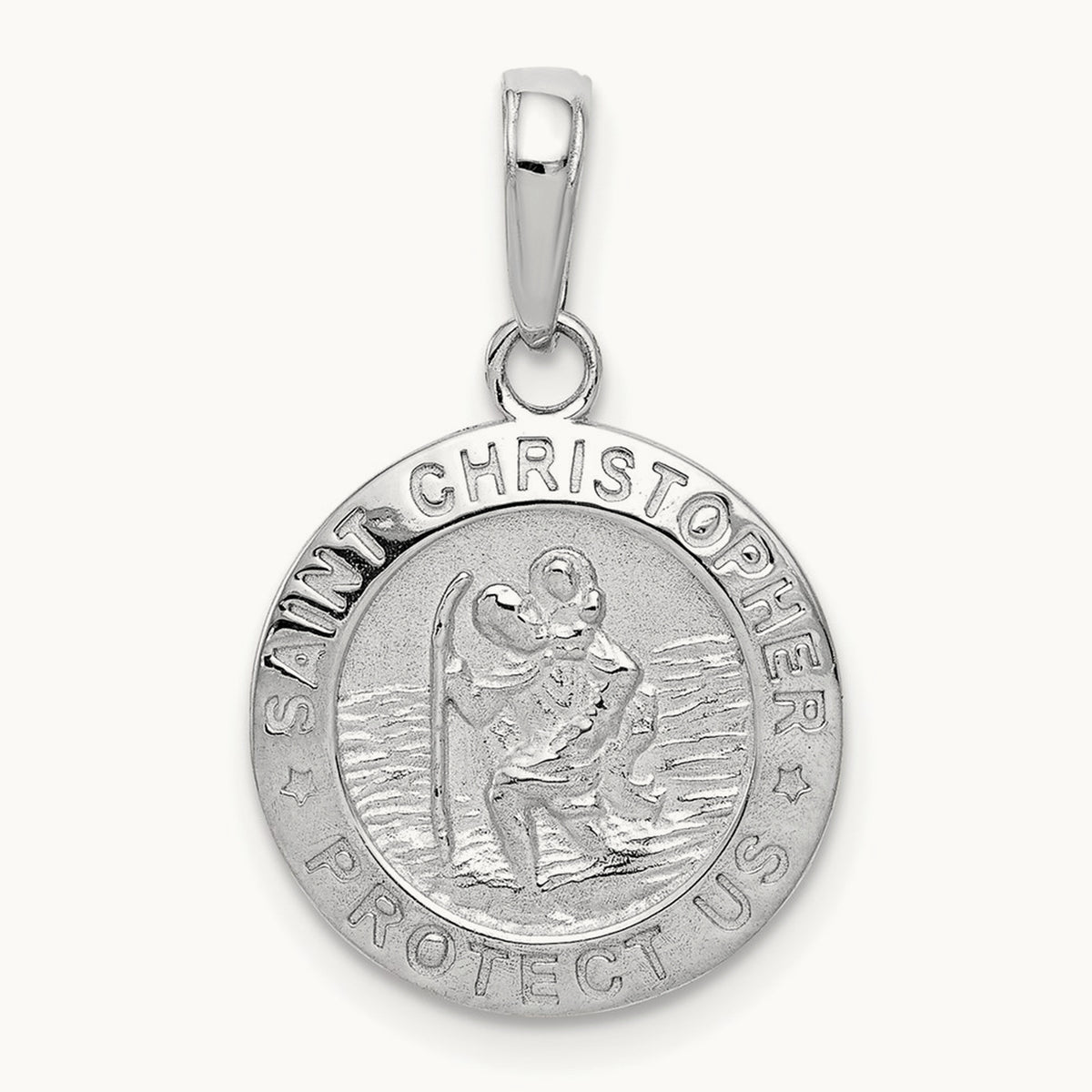 Saint Christopher Medal Charm, 15mm wide in 14K White Gold