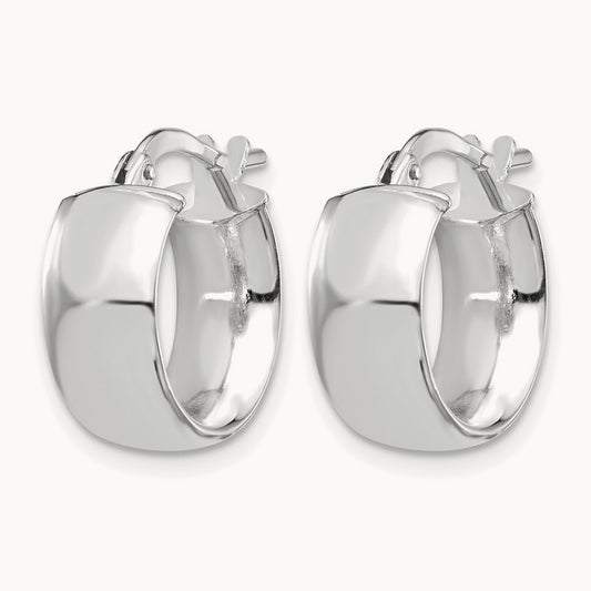 w/ White Rhodium Plating High Polished Huggie Earrings, 6mm, 14K — Leslie's