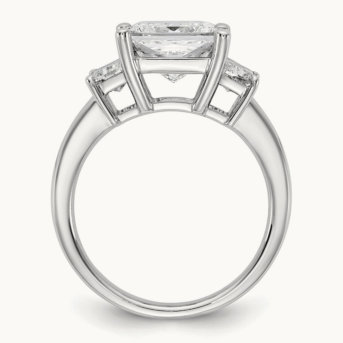Princess & Trapezoid Engagement Ring — 14K White Gold, 4 ct, 7