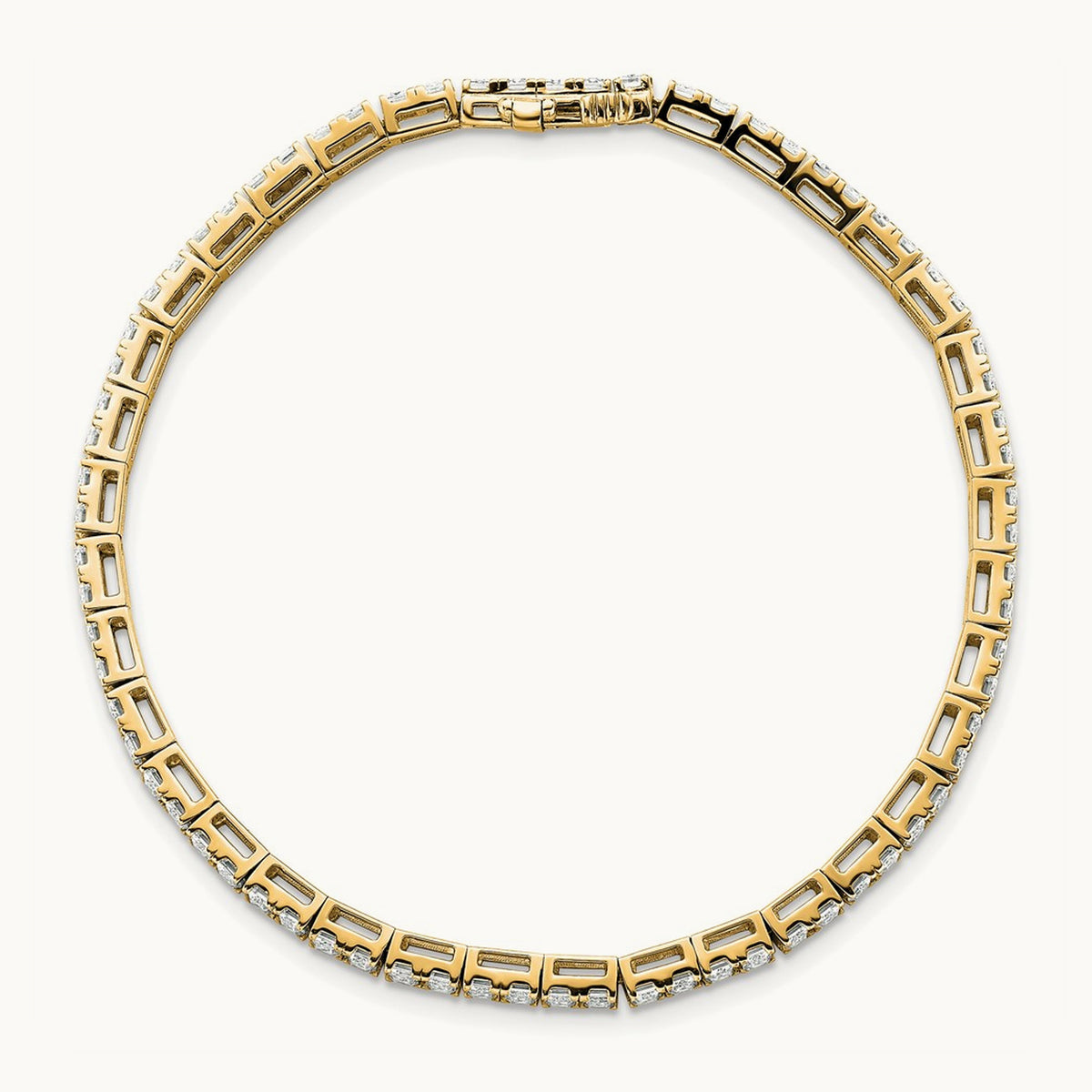 Emerald Bezel Tennis Bracelet, 7.00 ct tw Lab-Grown Diamond — 14K Yellow Gold