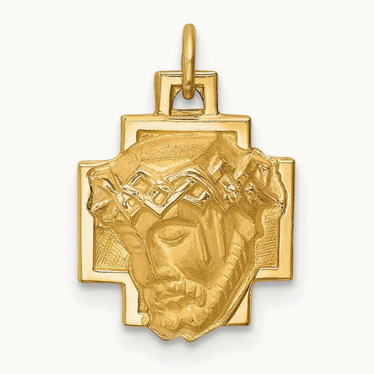 Hollow Polished/Satin Small Jesus Cross Medal, 14K