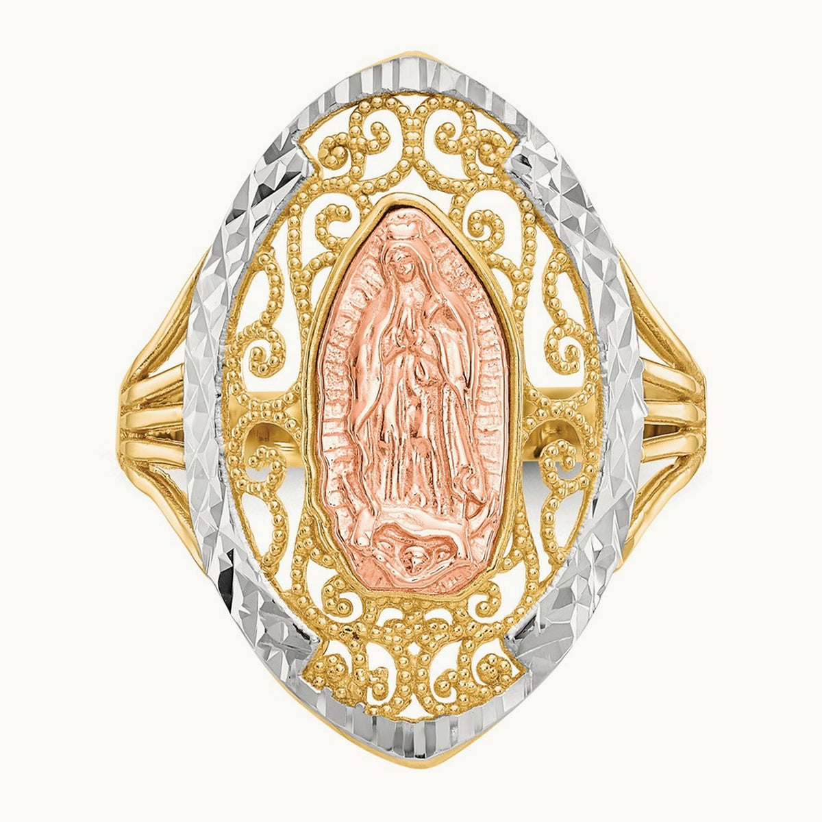 w/White Rhodium Filigree Guadalupe Ring, 14K Two-tone