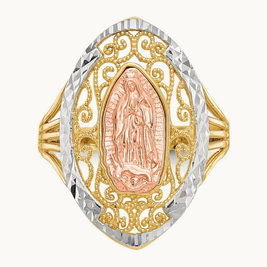 w/White Rhodium Filigree Guadalupe Ring, 14K Two-tone