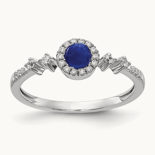 Diamond and Cabochon Sapphire Halo Ring, 14K White Gold