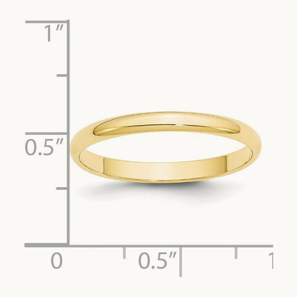 Lightweight Half Round Band, 2.5mm, 10K Yellow Gold
