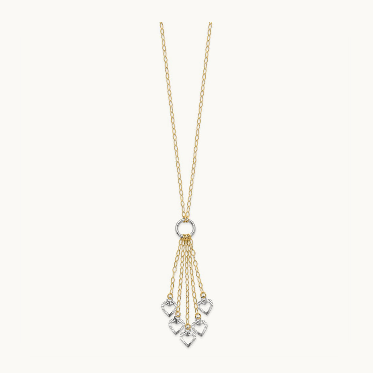 Adjustable Heart Drop Necklace, 14K Two-tone