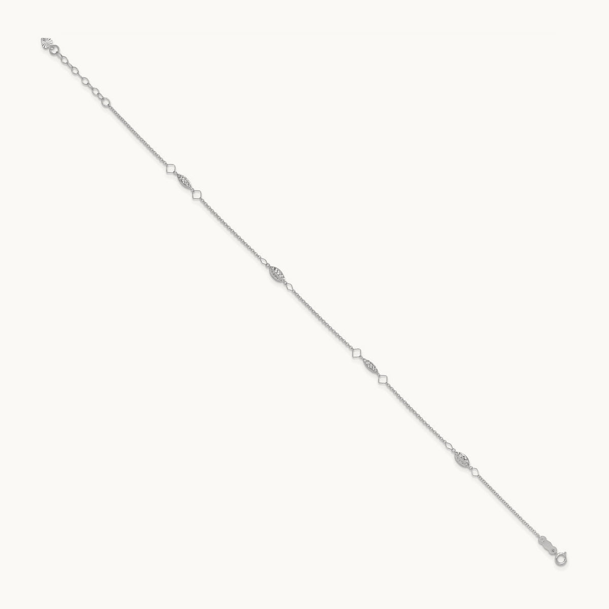 Diamond-cut Puffed Beads 9in Plus1in Ext Anklet, 14K White Gold