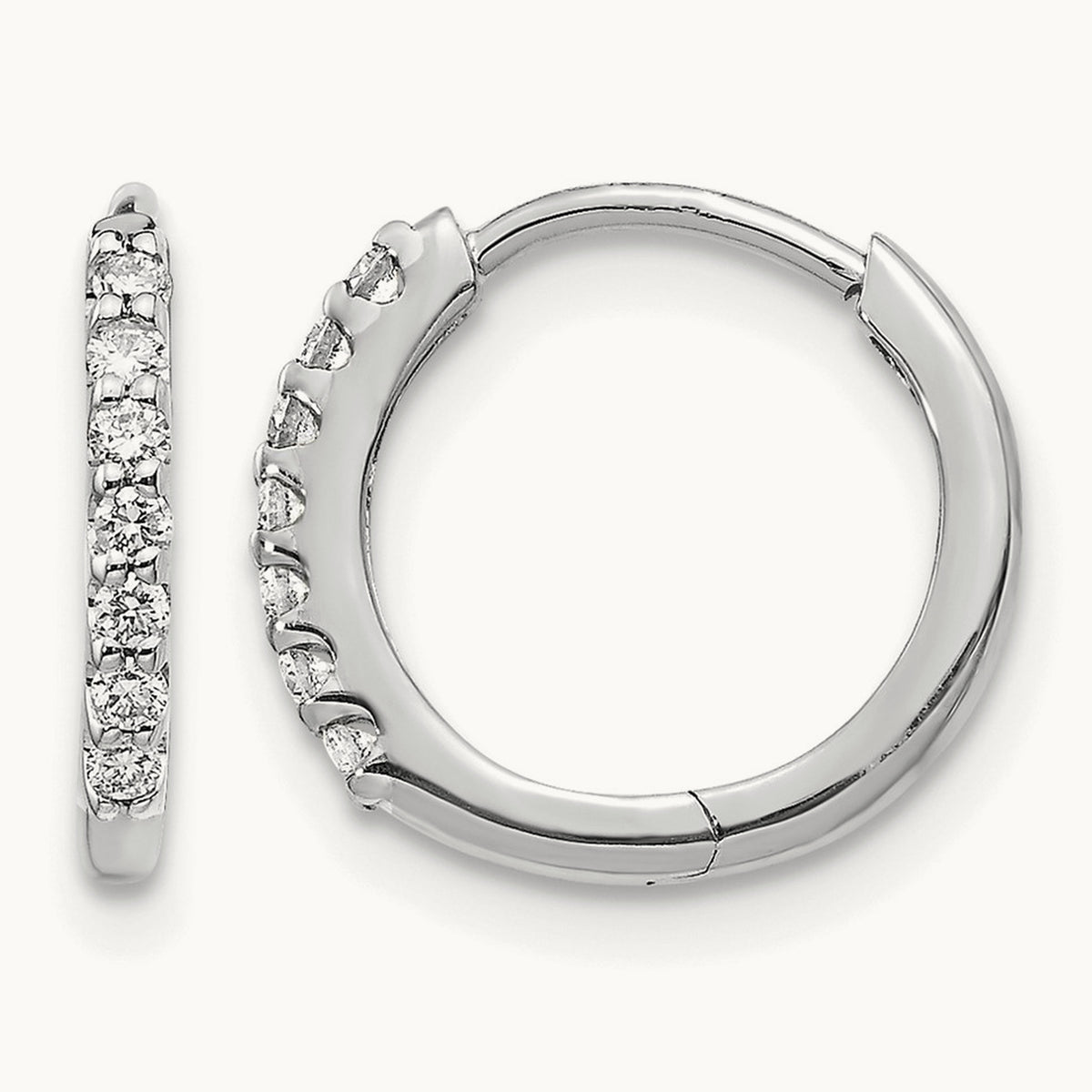 Diamond Hinged Hoop Earrings — 14K White Gold