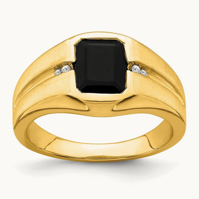 Onyx and Diamond Men's Ring — 14K Yellow Gold, 10