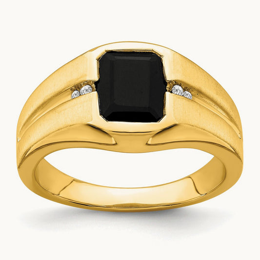 Onyx and Diamond Men's Ring — 14K Yellow Gold, 10