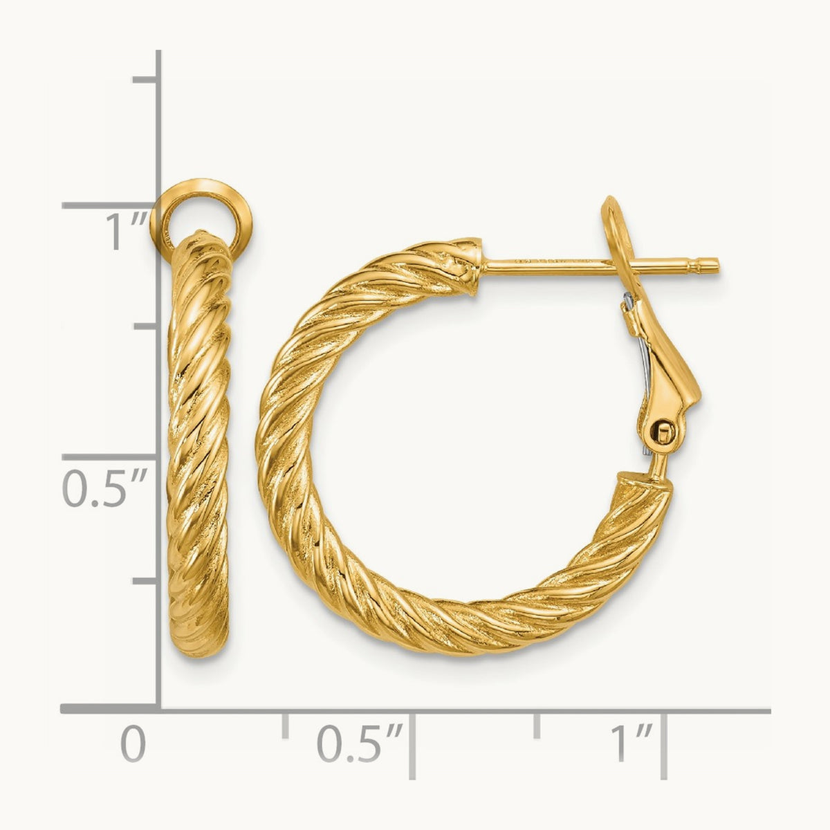 Twisted Round Hoop Earrings — 14K Yellow Gold, 3x21mm