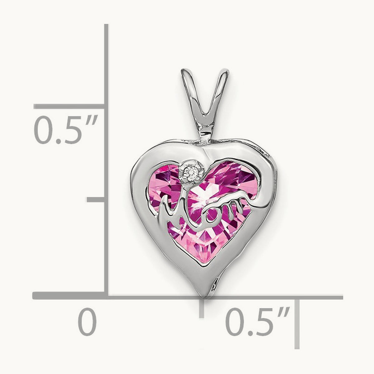 Creat. Pink Sapphire/Diamond MOM Heart Pendant, 14K White Gold