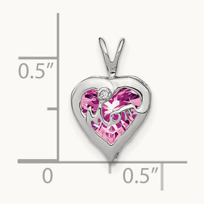 Creat. Pink Sapphire/Diamond MOM Heart Pendant, 14K White Gold