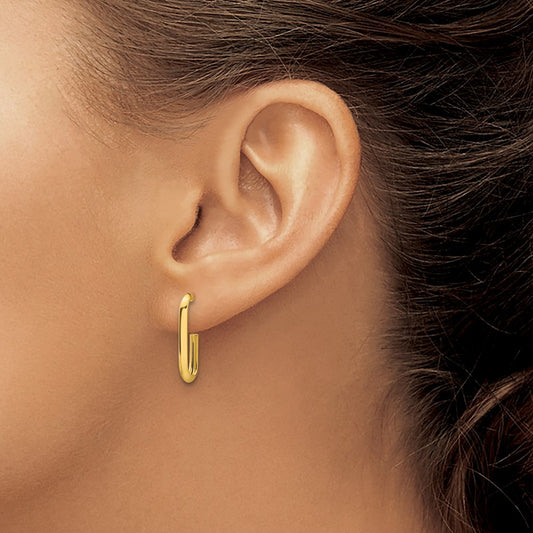 Polished Knife Edge Oval Post J-Hoop Earrings — 14K Yellow Gold